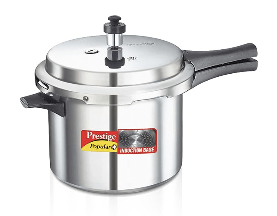 Prestige Popular Plus 5L aluminium pressure cooker|Ideal for 5-7 person|Deep lid for spillage control|Gas & induction compatible|Mini Metallic Safety Plug|Controlled Gasket-Release System|5Y warranty