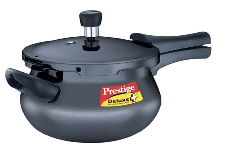 Prestige Deluxe Plus Hard Anodized Aluminium Junior Handi Pressure Cooker, 5 L Outer Lid Pressure Cooker - Black, 5 Liter