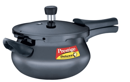 Prestige Deluxe Plus Hard Anodized Aluminium Junior Handi Pressure Cooker, 5 L Outer Lid Pressure Cooker - Black, 5 Liter