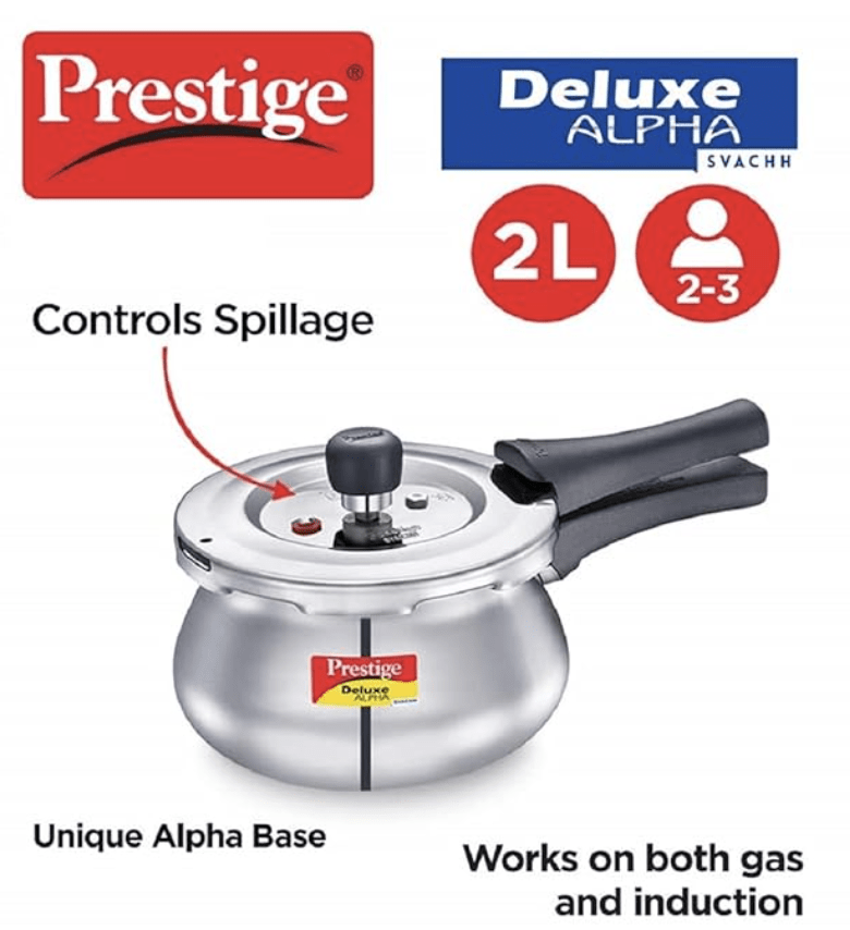 Prestige Svachh, 20266, 2 L, Alpha Baby Handi, With Deep Lid For Spillage Control, Stainless Steel, Silver, Outer Lid, 2 Liter