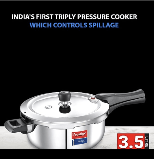 Prestige Svachh Triply Outer Lid Pressure Cooker with Unique Deep Lid, 3.5 Litre, Silver, Stainless Steel, Aluminium