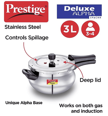 Prestige Svachh Deluxe Alpha Mini Pressure Handi, with deep lid for Spillage Control, 3 L, Stainless Steel, Silver, Outer Lid