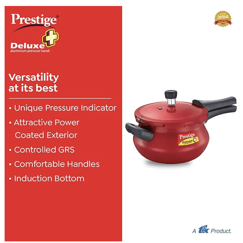 Prestige Deluxe Plus Aluminium Outer Lid Mini Pressure Handi, 3 Litre, Red-3