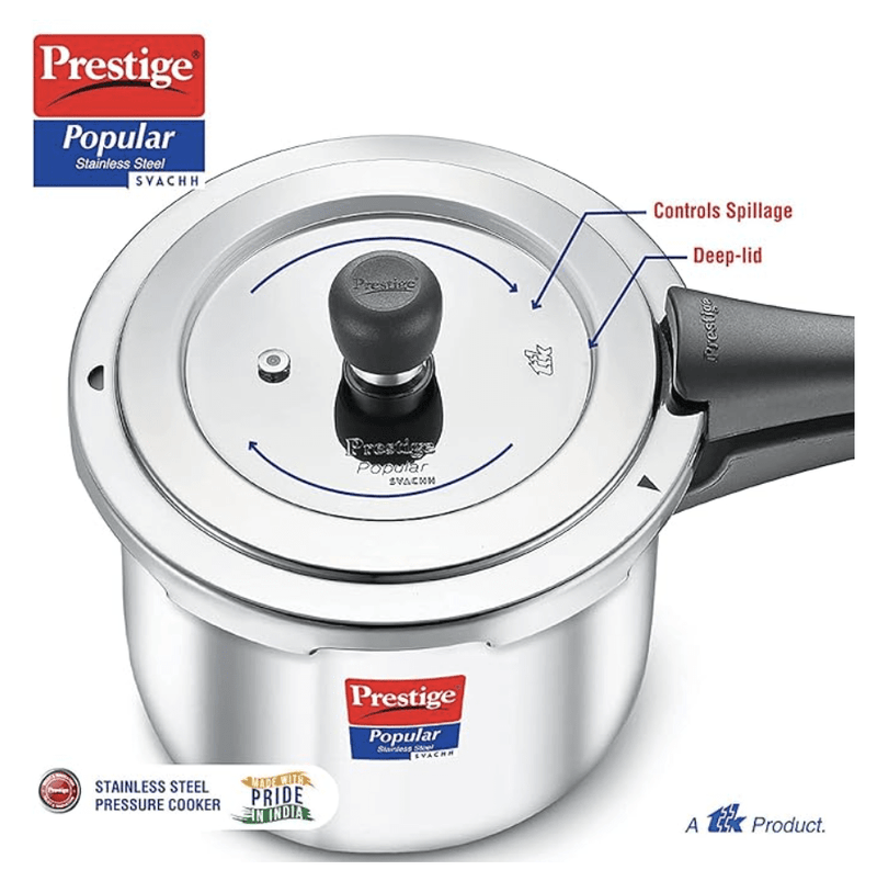 Prestige Popular Svachh Stainless Steel Outer Lid Pressure Cooker 2.0 L, 2 Liter-2