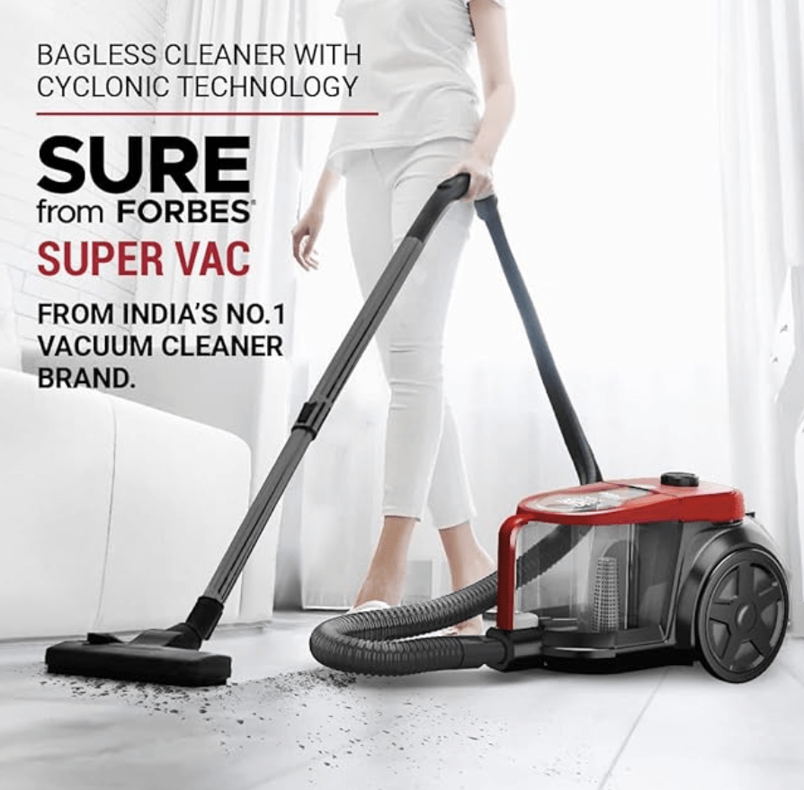 Eureka Forbes Supervac 1600 Watts Powerful Suction,bagless Vacuum Cleaner with cyclonic Technology,7 Accessories,1 Year Warranty,Compact,Lightweight & Easy to use (Red)