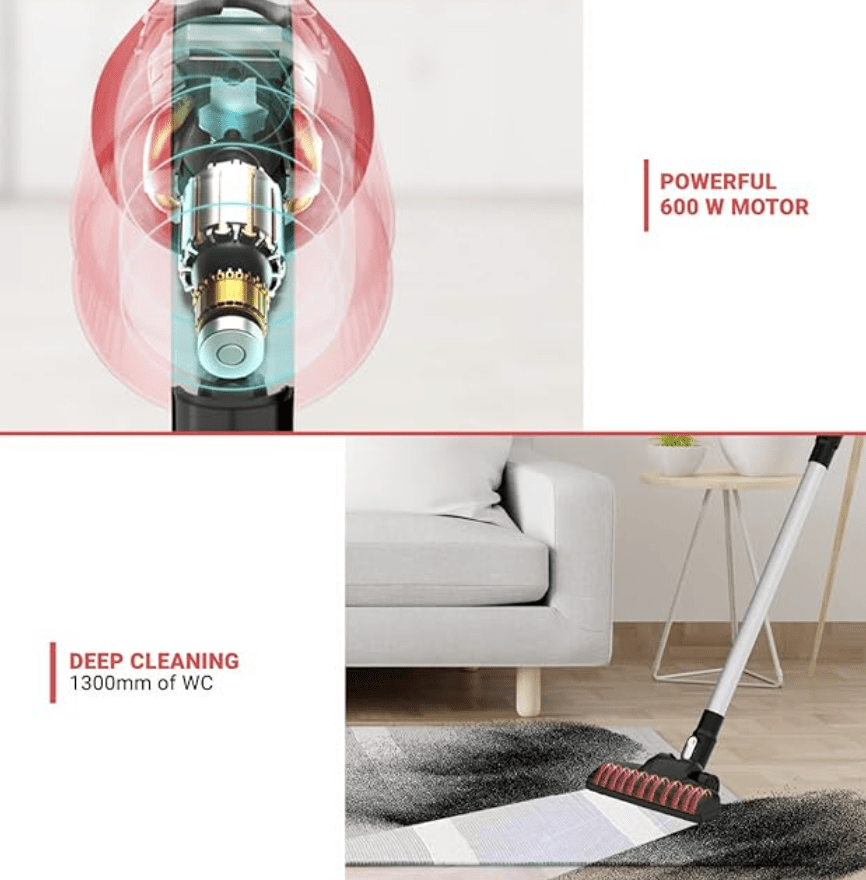 Eureka Forbes Stick Vac NXT 600 watts Upright & Handheld Vacuum Cleaner,bagless with cyclonic Technology (Red & Black)