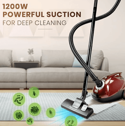 Eureka Forbes Quick Clean DX Vacuum Cleaner with 1200 Watts Powerful Suction Control, 3 Free Reusable dust Bag worth Rs 500, comes with multiple accessories, dust bag full indicator (Red), standerd