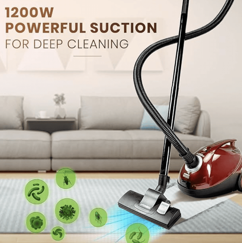 Eureka Forbes Quick Clean DX Vacuum Cleaner with 1200 Watts Powerful Suction Control, 3 Free Reusable dust Bag worth Rs 500, comes with multiple accessories, dust bag full indicator (Red), standerd-5