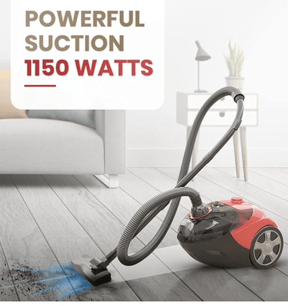 Eureka Forbes Fast Clean 1150 Watts Powerful Suction Vacuum Cleaner with Reusable dust Bag & 5 Accessories,Compact,1 Year Warranty,Light Weight & Easy to use (Red & Black)