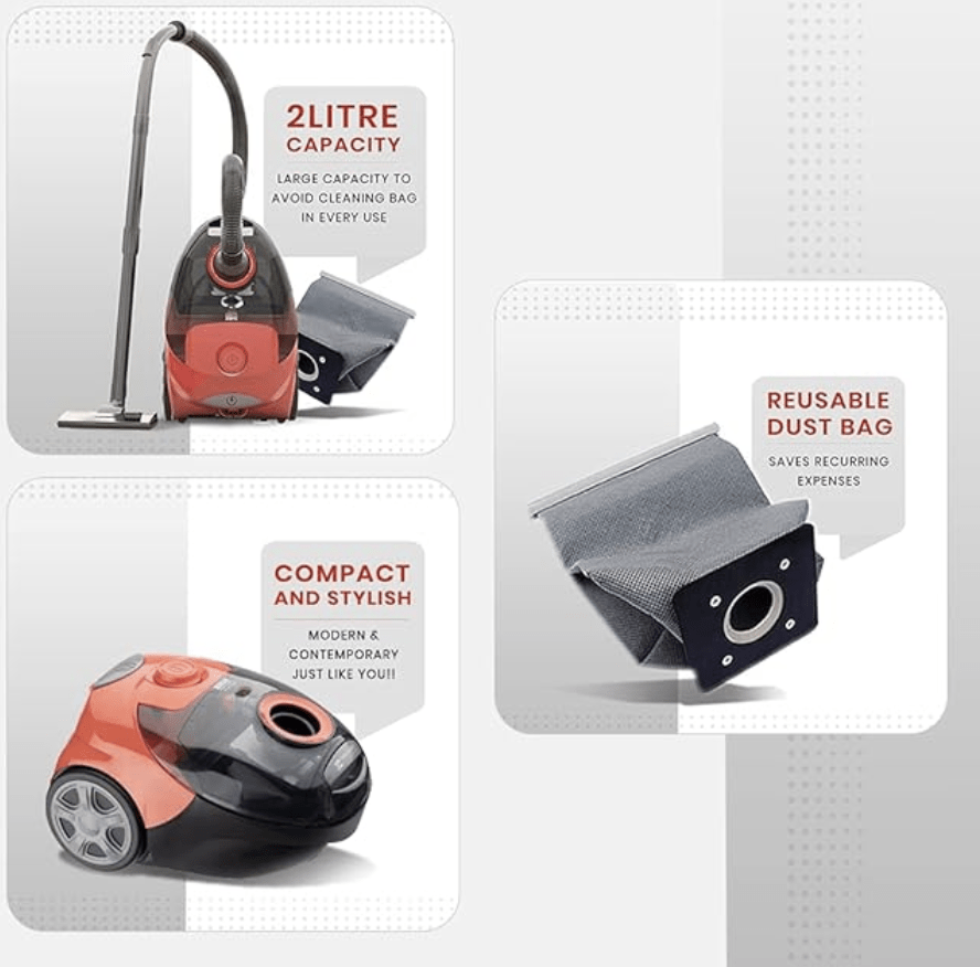 Eureka Forbes Fast Clean 1150 Watts Powerful Suction Vacuum Cleaner with Reusable dust Bag & 5 Accessories,Compact,1 Year Warranty,Light Weight & Easy to use (Red & Black)