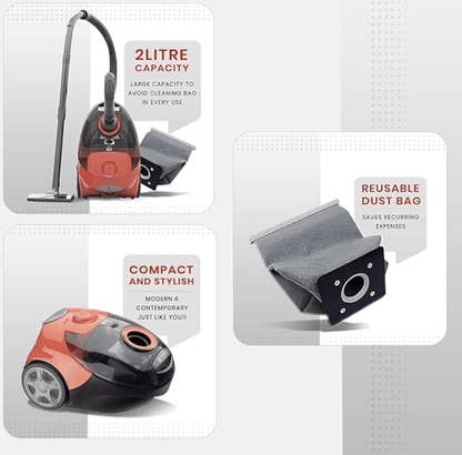 Eureka Forbes Fast Clean 1150 Watts Powerful Suction Vacuum Cleaner with Reusable dust Bag & 5 Accessories,Compact,1 Year Warranty,Light Weight & Easy to use (Red & Black)