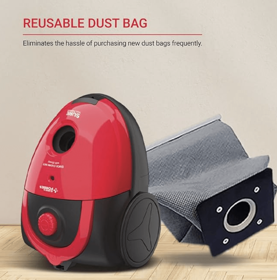 Eureka Forbes Quick Clean NXT 1200 Watts Powerful Suction & Blower Vacuum Cleaner,Reusable dust Bag,5 Accessories,1 Year Warranty,Compact,Light Weight & Easy to use (Red)