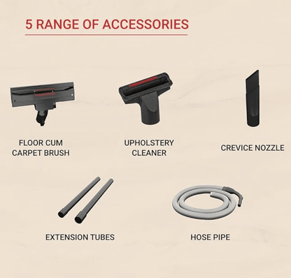 Eureka Forbes Quick Clean NXT 1200 Watts Powerful Suction & Blower Vacuum Cleaner,Reusable dust Bag,5 Accessories,1 Year Warranty,Compact,Light Weight & Easy to use (Red)