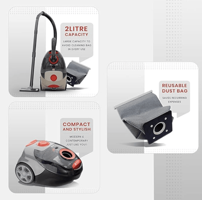 Eureka Forbes Rapid Clean 1150 Watts Powerful Suction Vacuum Cleaner with Reusable dust Bag & 5 Accessories,1 Year Warranty,Compact,Light Weight & Easy to use (Red & Black)