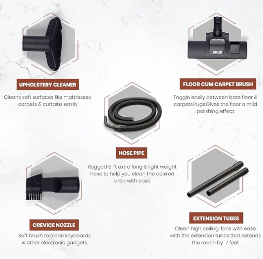 Eureka Forbes Rapid Clean 1150 Watts Powerful Suction Vacuum Cleaner with Reusable dust Bag & 5 Accessories,1 Year Warranty,Compact,Light Weight & Easy to use (Red & Black)