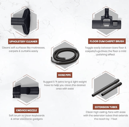 Eureka Forbes Rapid Clean 1150 Watts Powerful Suction Vacuum Cleaner with Reusable dust Bag & 5 Accessories,1 Year Warranty,Compact,Light Weight & Easy to use (Red & Black)