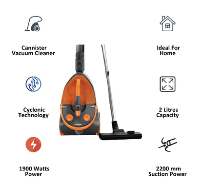 Eureka Forbes Maxxvac Vacuum Cleaner with Cyclonic Technology, Powerful Suction, Vario Power, Auto Cord Winde, Easy Dust Disposal (Black and Orange)