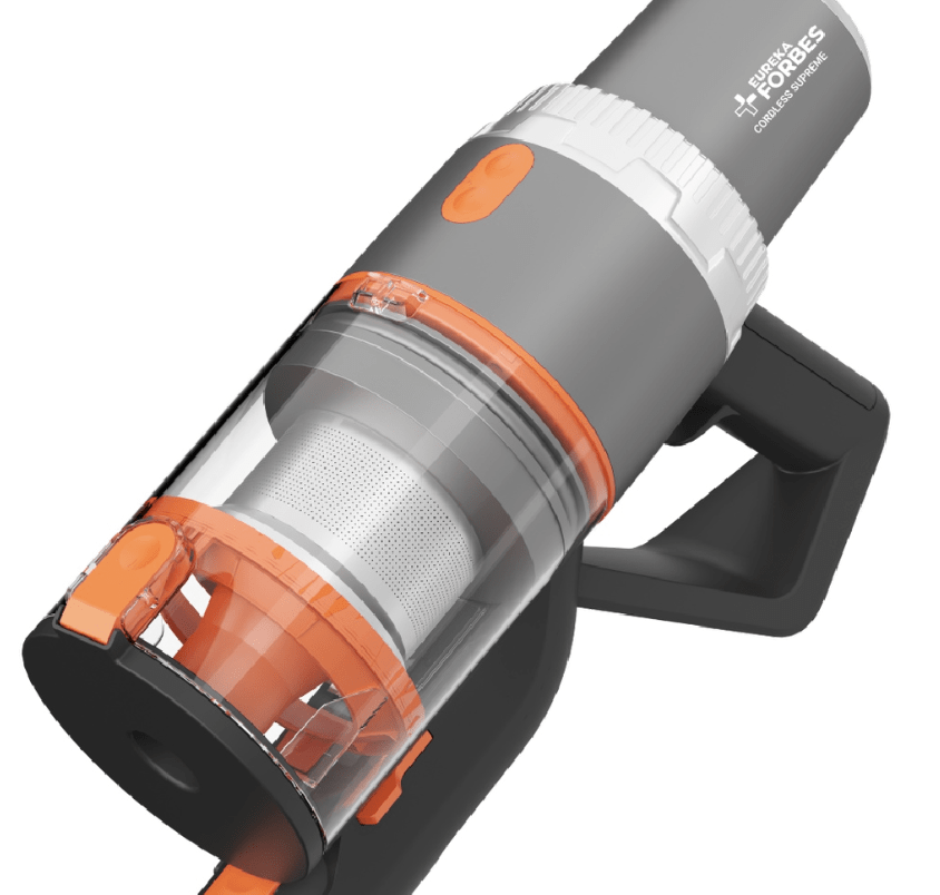 Eureka Forbes Cordless Vaccum Cleaner with ABS Body, Dust Tank, 15-40 Minutes Runtime, 4 Hours Charging (Orange and Black)