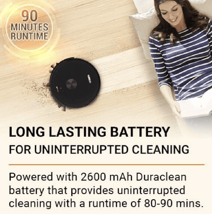 Eureka Forbes ROBO L VAC Vacuum Cleaner with Smart Sensing Technology, Remote Control, Duraclean Battery (Black, ROBOLVAC)