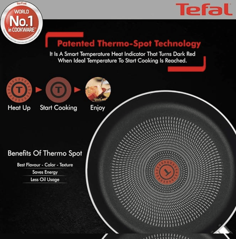 Tefal Delicia Powerglide Non-Stick Tawa 26 cm, Kadhai 24 cm, Fry 24 cm with Lid, Spatula (Pack of 4, Black), Standard, (B154S584)-4