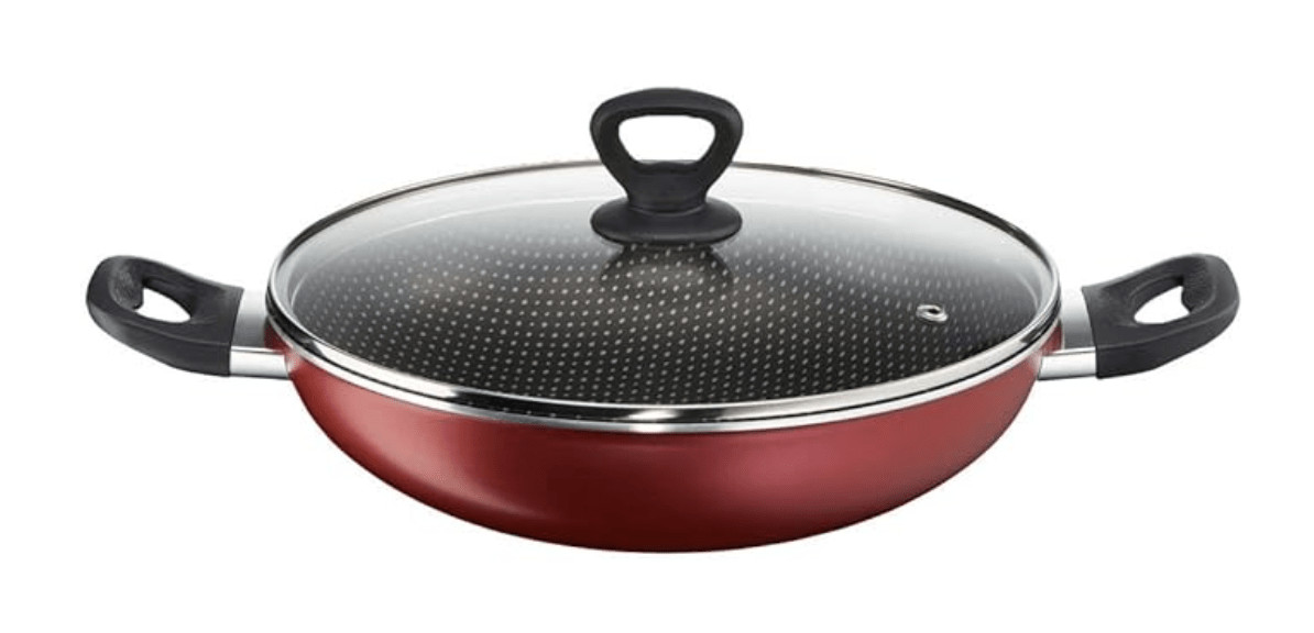 Tefal Simply Chef Aluminium Non-Stick Kadhai with Lid (24cm, Rio Red)