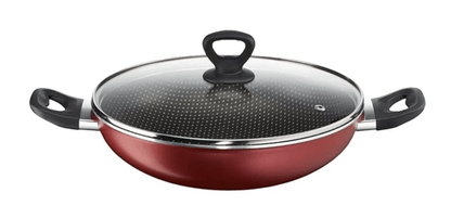 Tefal Simply Chef Aluminium Non-Stick Kadhai with Lid (24cm, Rio Red)