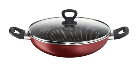Tefal Simply Chef Aluminium Non-Stick Kadhai with Lid (24cm, Rio Red)