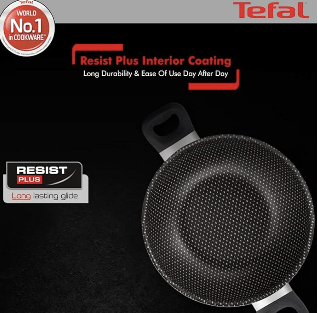 Tefal Aluminium Simply Chef Non-Stick Kadhai with Lid (20cm, Rio Red)