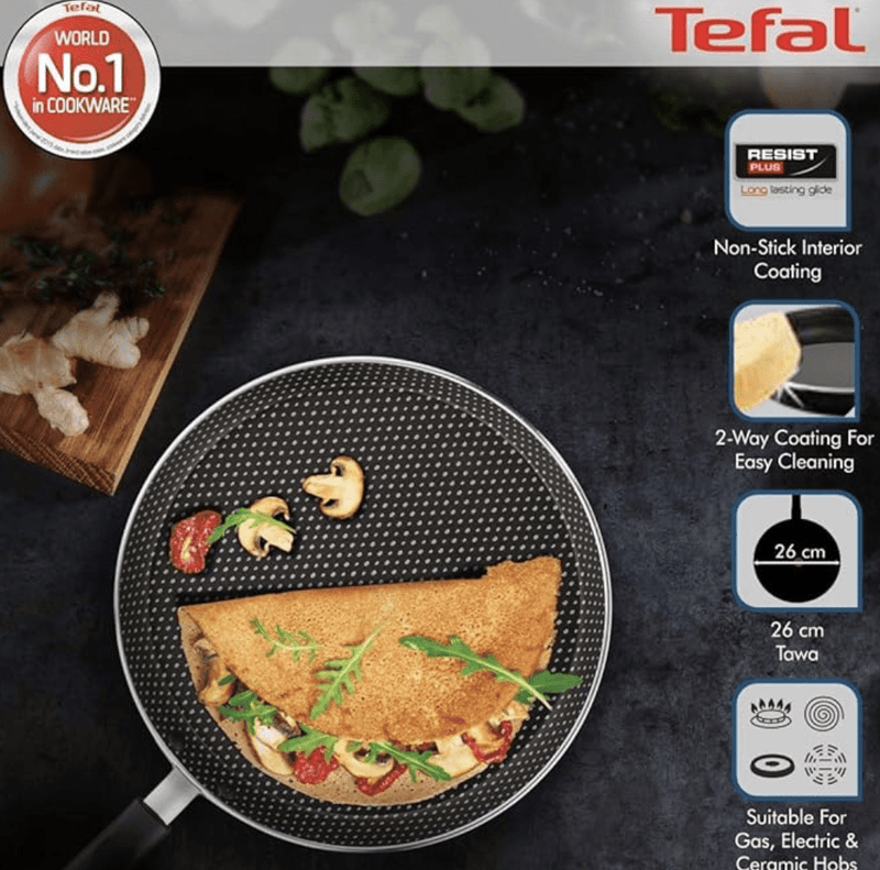 Tefal Simply Chef Non-Stick Aluminium Flat Tawa, 26cm (Rio Red)-3