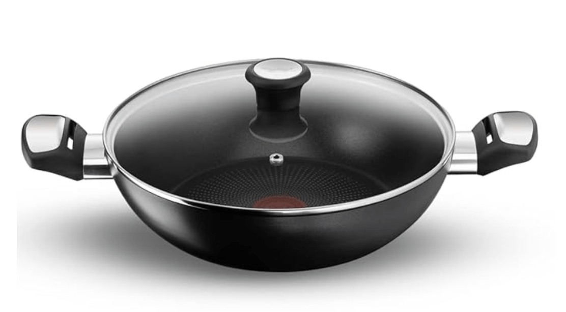 Tefal Cook & Savour Non-Stick Kadhai with Lid, Smart Thermo Signal Temperature Indicator Technology - (Black) (28 Cm)