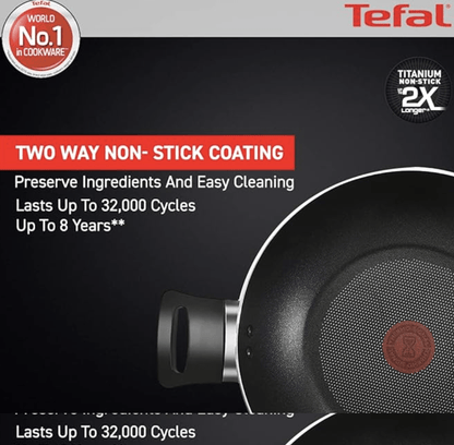 Tefal Cook & Savour Non-Stick Kadhai with Lid, Smart Thermo Signal Temperature Indicator Technology - (Black) (28 Cm)