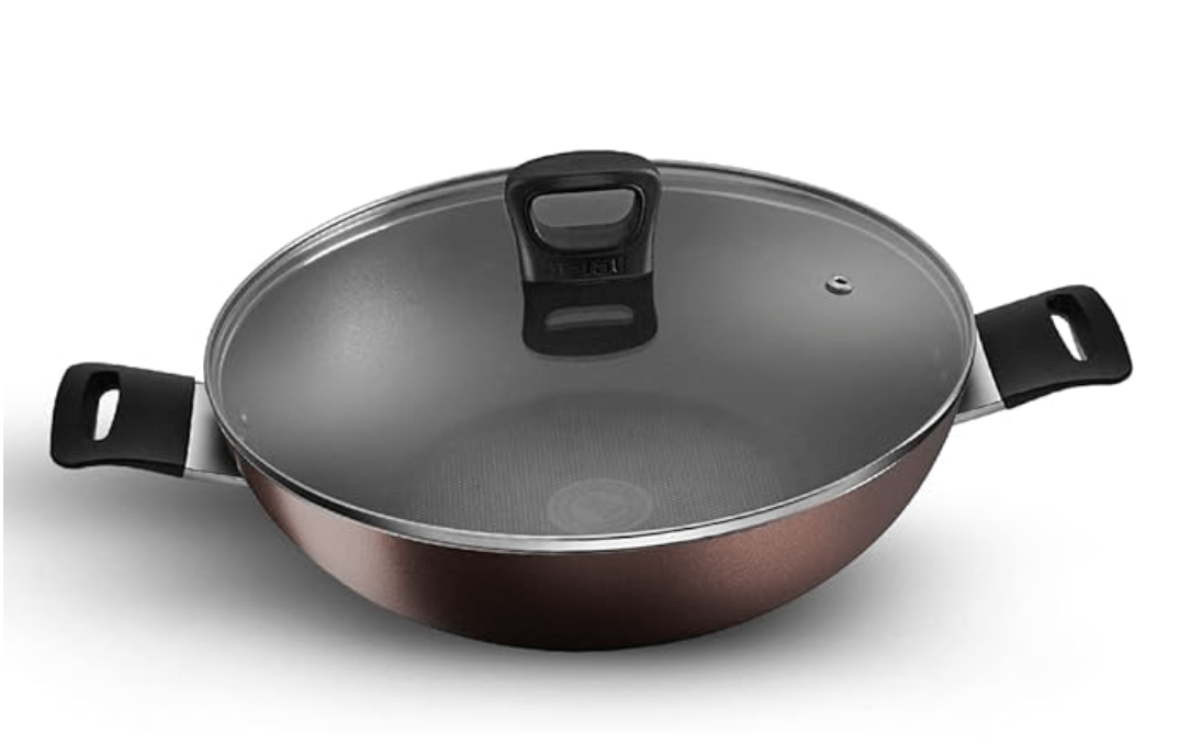 Tefal Day by Day Non Stick Kadai, Smart Thermo Signal Temperature Indicator Technology, Titanium Coating, Black, DDKA-28