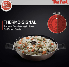 Tefal Day by Day Non Stick Kadai, Smart Thermo Signal Temperature Indicator Technology, Titanium Coating, Black, DDKA-28-3
