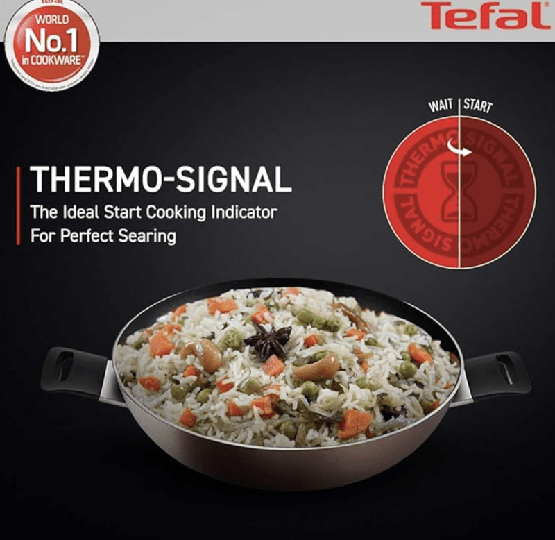 Tefal Day by Day Non Stick Kadai, Smart Thermo Signal Temperature Indicator Technology, Titanium Coating, Black, DDKA-28-3
