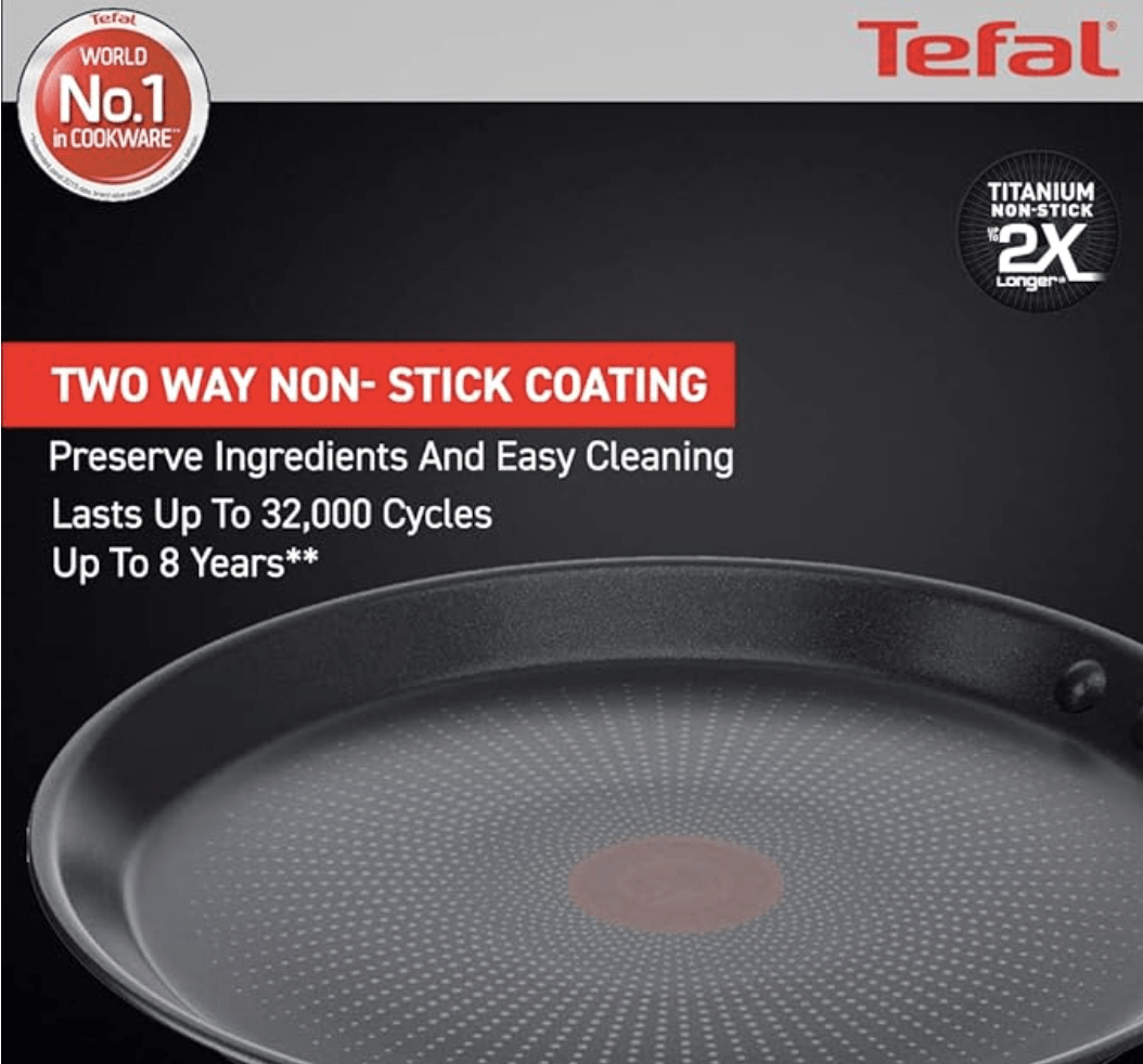 Tefal Cook & Savour Non-Stick Tawa, Smart Thermo Signal Temperature Indicator Technology - (Black) (28 Cm)