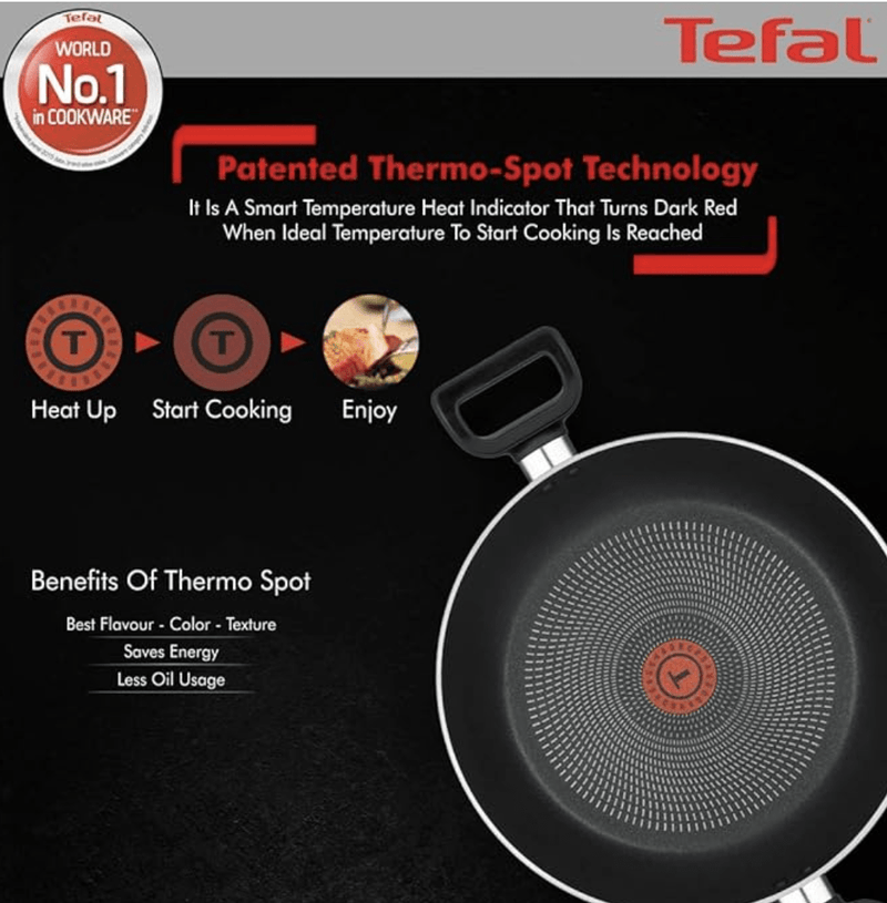 Tefal Delicia Powerglide Non-Stick 28 cm Kadhai with Lid (Black), (B1549884)-2