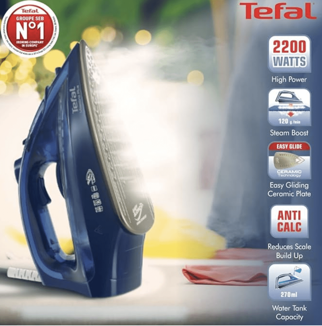 Tefal Maestro Plus 2200 Electric Iron WattII Extra-Large Ceramic SoleplateII Steam output of up to 35 g/min IIAnti-Drip Feature II Quick and Efficient Results 270 ml Tank 2 Year