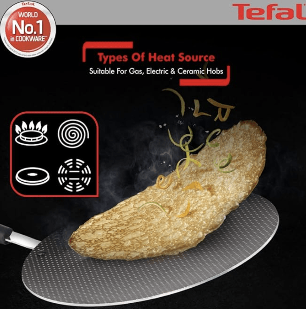 Tefal Aluminium Simply Chef Non-Stick Concave Tawa (28cm, Rio Red)