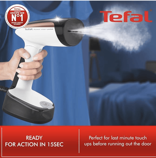 Tefal Access Electric Steam Iron Pocket 1300 watt, 120 ml water Tank II Foldable and Compact Travel Garment Steamer, Lightweight Design Easy to use, DT303001,19g/min
