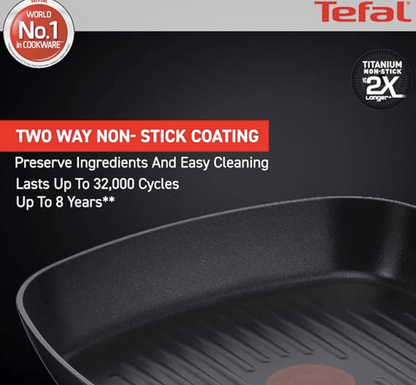 Tefal Cook & Savour 26cm x 26cm Non-Stick Grill Pan, Smart Thermo Signal Temperature Indicator Technology - CSGP-26 (Black)