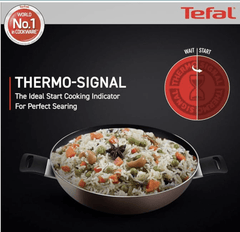 Tefal Day by Day Non Stick Kadai, Smart Thermo Signal Temperature Indicator Technology, Titanium Coating, Black, DDKA-26-2