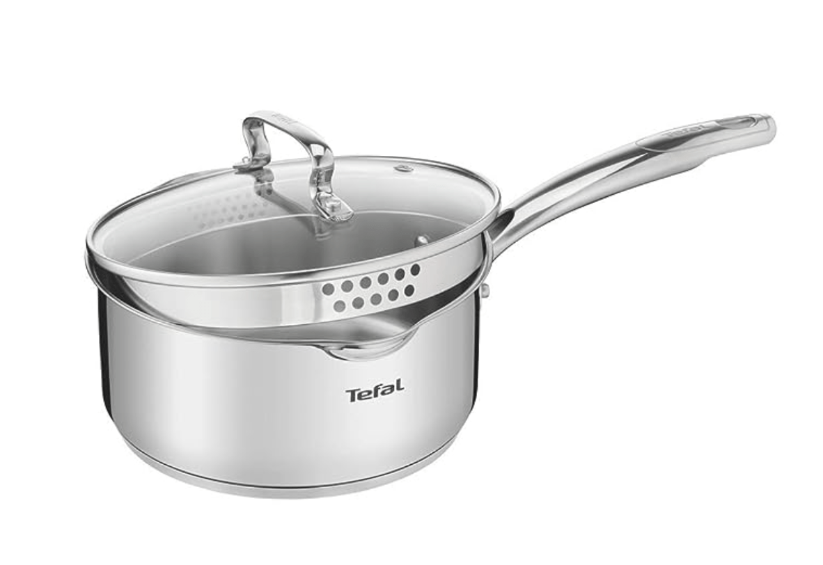 Tefal Duetto Plus Stainless Steel Sauce Pan 18 cm with Glass Lid, Silver