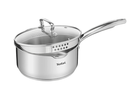 Tefal Duetto Plus Stainless Steel Sauce Pan 18 cm with Glass Lid, Silver
