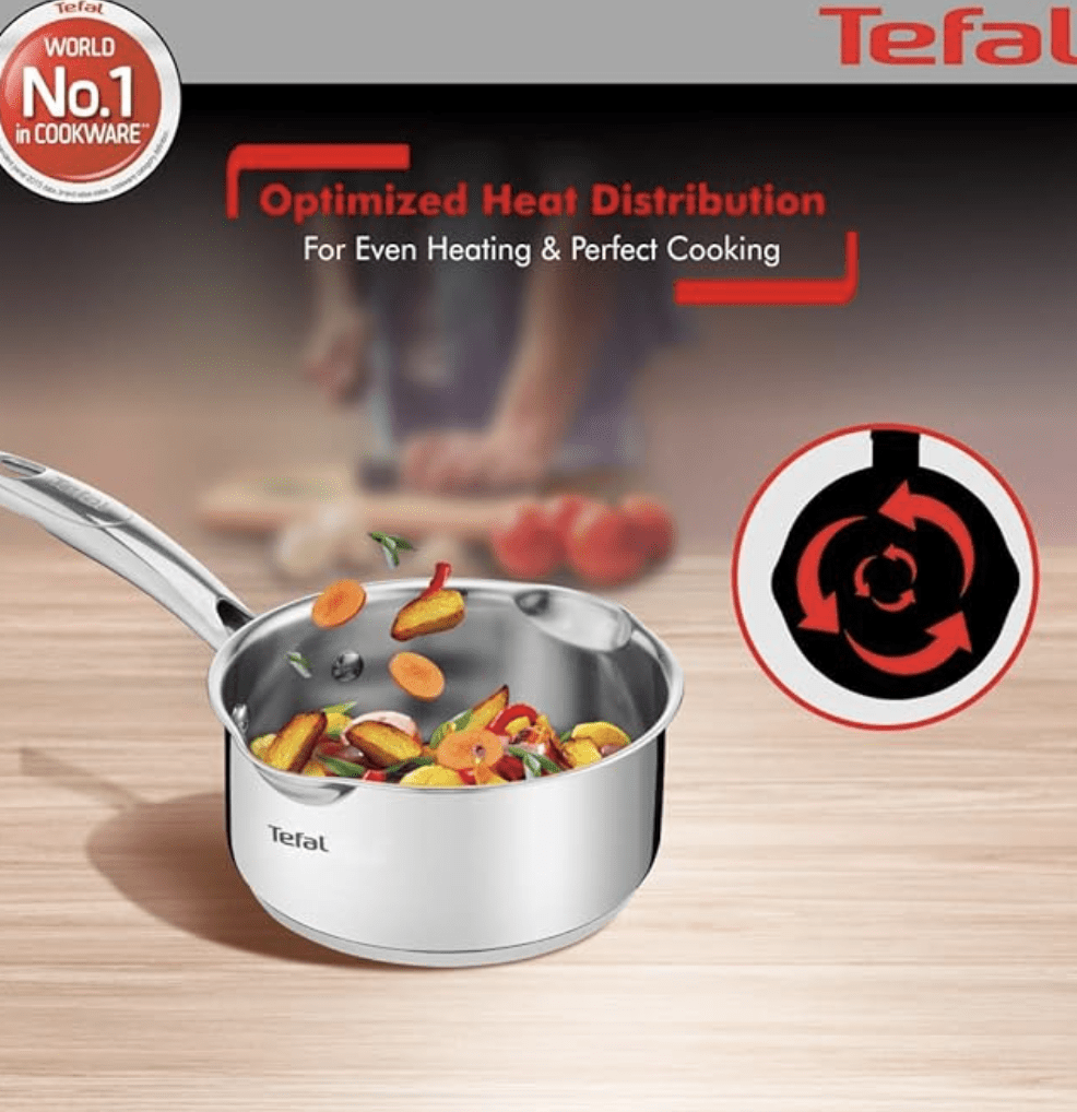 Tefal Duetto Plus Stainless Steel Sauce Pan 18 cm with Glass Lid, Silver