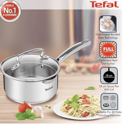 Tefal Duetto Plus Stainless Steel Sauce Pan 18 cm with Glass Lid, Silver-2