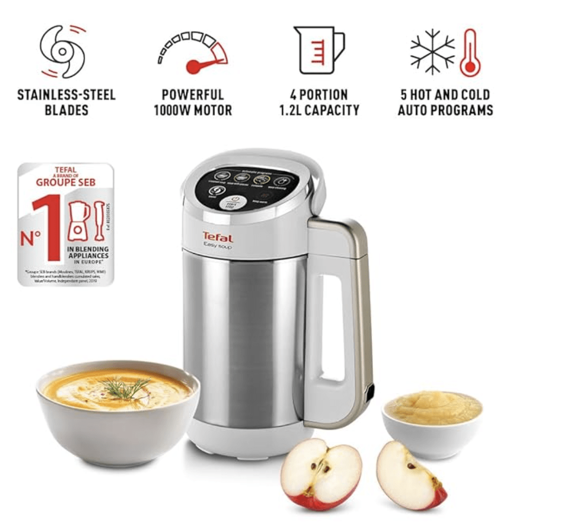 Tefal BL841140 Easy Soup and Smoothie Maker, Stainless Steel, White