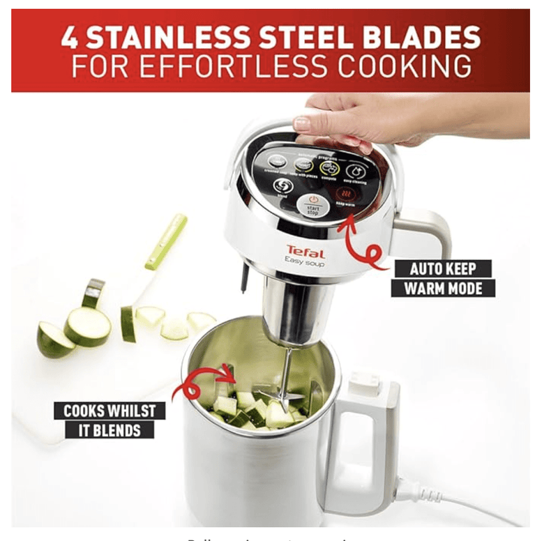 Tefal BL841140 Easy Soup and Smoothie Maker, Stainless Steel, White-4