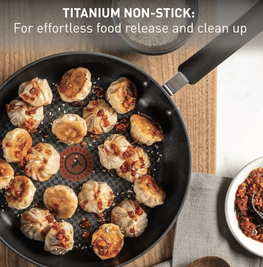 T-fal Ultimate Hard Anodized 2-Piece Scratch Resistant Titanium Nonstick Thermo-Spot PFOA Free 10/12-Inch Cookware Set, Gray, E765S274