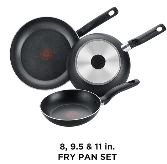T-Fal B363S3 Specialty Dishwasher Safe PFOA Free Aluminium Nonstick Fry Pan / Saute Pan Cookware Set (Aluminium, 8-Inch 9.5-Inch and 11-Inch) - 3-Pieces