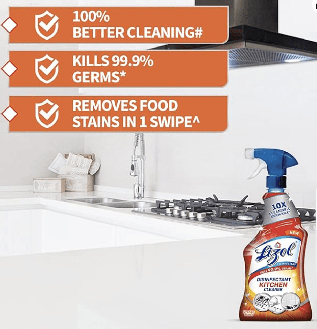 Lizol 450ml, Kitchen Cleaner Spray | Suitable for all Kitchen Surfaces, Gas Stove, Countertop, Tiles, Chimney and Sink | Kills 99.9% germs